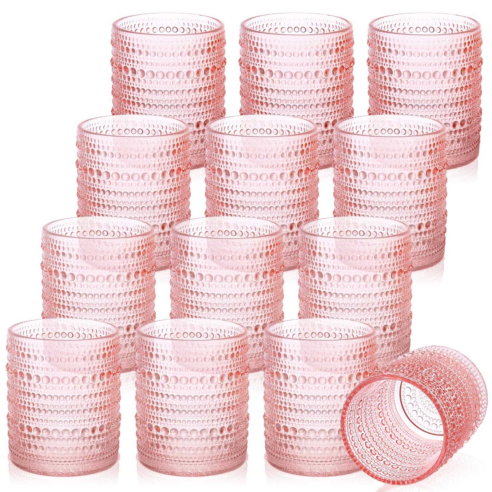 Roshtia Set of 12 Pink Vintage Drinking Glasses