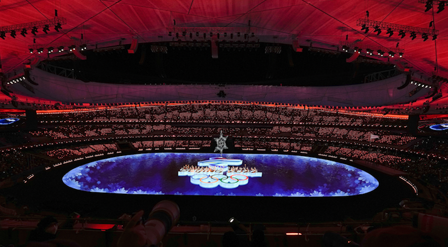 Olympics closing ceremony The Olympic Rings are illuminated at the closing ceremony of the 2022 Winter Olympics, Sunday, Feb. 20, 2022, in Beijing