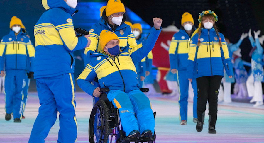 Paralympics Athletes from Ukraine arrive at the opening ceremony at the 2022 Winter Paralympics, Friday, March 4, 2022, in Beijing.